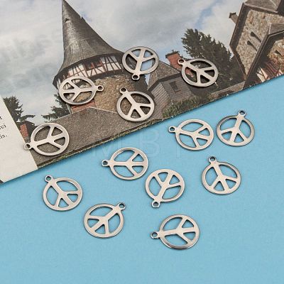 Peace Sign 201 Stainless Steel Pendants STAS-R071-20-1
