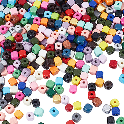 Spray Painted Wooden Beads WOOD-PA0001-53B-1