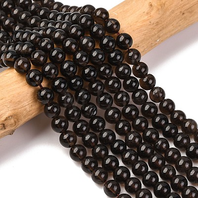 Natural Smoky Quartz Round Beads Strands G-E329-6mm-38-1