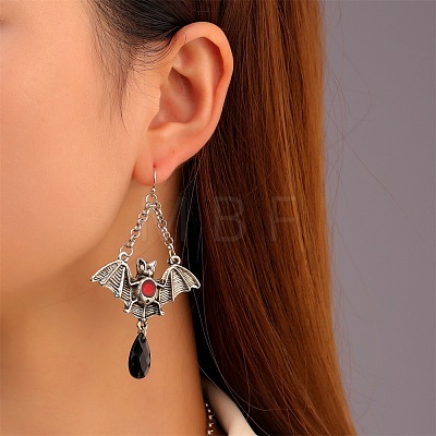 Plastic Bat with Teardrop Pendant Necklace & Dangle Earrings SJEW-G081-01AS-1