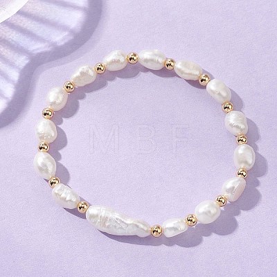 Natural Cultured Freshwater Pearl & Baroque Pearl Keshi Beads Stretch Bracelets for Women BJEW-JB13515-1