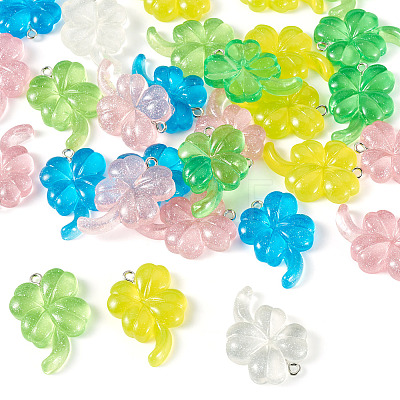30Pcs Transparent & Opaque Resin Clover Pendants CRES-TA0001-95-1