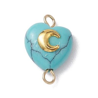 Mixed Gemstone Heart Links Connector Charms with Golden Tone Sun Moon Star Metal Slices PALLOY-JF02762-1