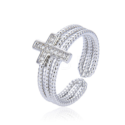 Cross Brass Micro Pave Clear Cubic Zirconia Cuff Rings FS-WGDE646-01-1