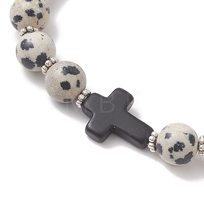 Natural Dalmatian Jasper & Synthetic Turquoise Beads Bracelets BJEW-JB13232-1