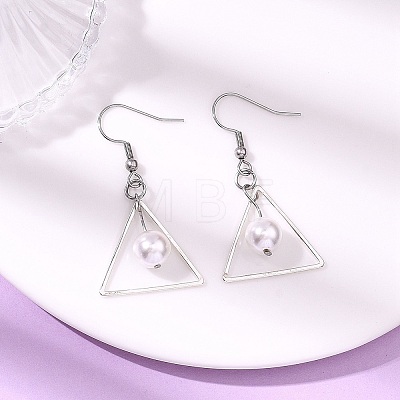 Triangle Shell Pearl Dangle Earrings EJEW-JE06769-1