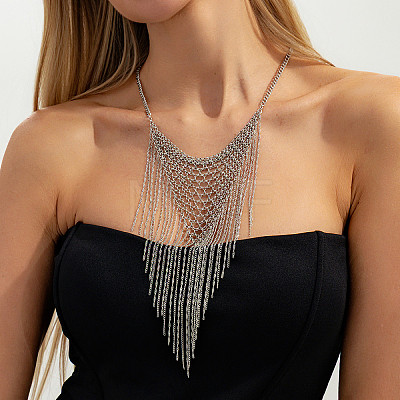 Iron Mesh Tassel Bib Necklaces for Women FS-WGB956F-02-1