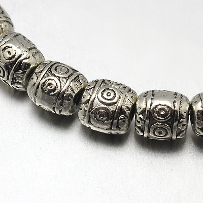 Tibetan Style Barrel Alloy Bead Strands TIBEB-O007-15-RS-1