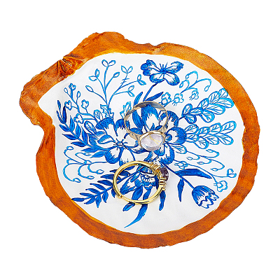 Flower Printed Natural Shell Jewelry Plates AJEW-WH0796-37-1