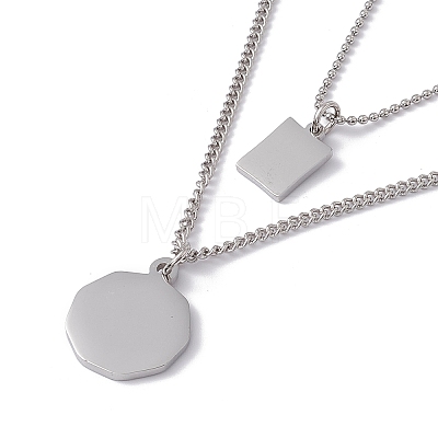 Flat Round & Rectangle with Word Good Luck Pendant Double Layered Necklace NJEW-F298-11P-1