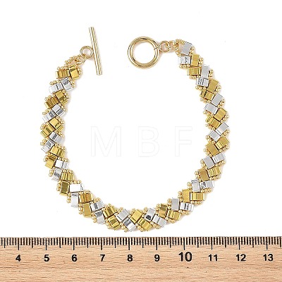 Two Tone Electroplate Glass Seed Beaded Woven Bracelets with OT Clasps for Women BJEW-MZ00349-1