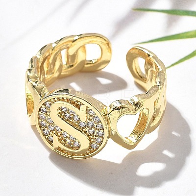 Brass Micro Pave Clear Cubic Zirconia Open Cuff Rings for Women RJEW-K289-02G-S-1