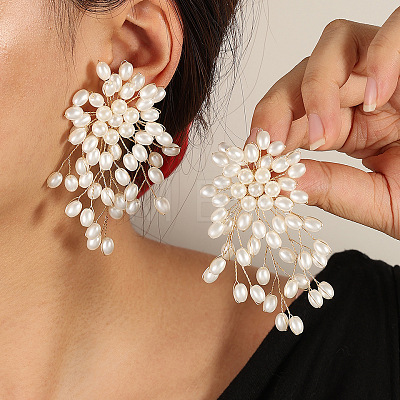Flower Brass Plastic Pearl Tassel Clip-on Earrings FS-WG7092D-01-1