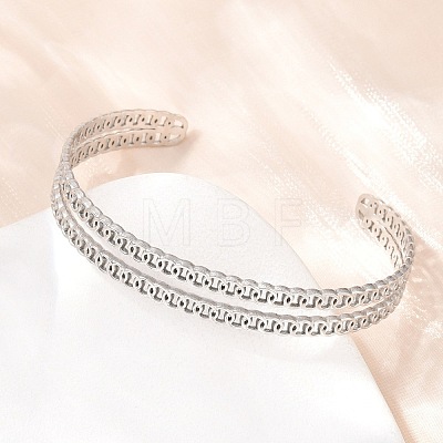 Hollow 304 Stainless Steel Open Cuff Bangles for Women BJEW-F547-02P-1