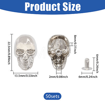 50Pcs Skull Alloy Rivets FIND-CA0011-72B-P-1