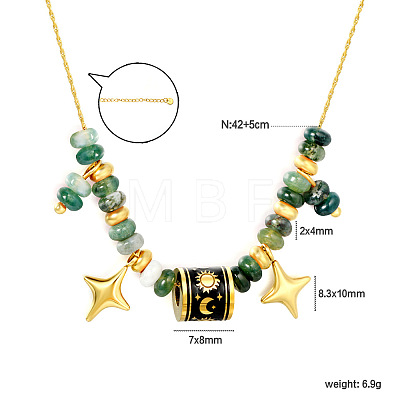 Natural African Turquoise(Jasper) Rondelle Beads and 304 Stainless Steel Enamel Black Column Star Pendant Necklaces for Women WG97891-01-1