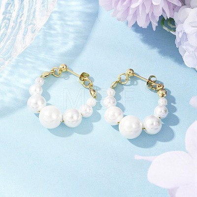 Shell Pearl Beaded Dangle Stud Earrings EJEW-JE06362-01-1