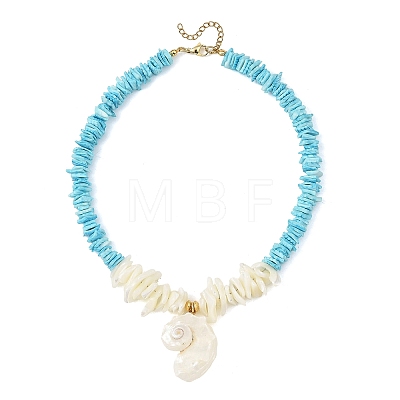 Ocean Natural Sea Shell Pendant Chip Beaded Necklaces for Women NJEW-JN06388-1