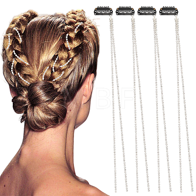 10Pcs Rhinestone Snap Hair Clips Tassel Hair Extension Chain OHAR-CA0001-06-1
