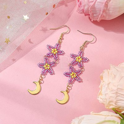 Star Glass Seed Beaded Dangle Earrings for Women EJEW-MZ00206-05-1