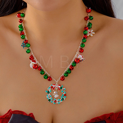 Christmas Theme Alloy Rhinestone and Enamel Pendant Bib Necklaces FS-WGE4CD5-02-1