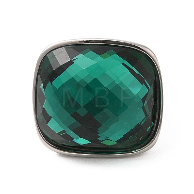 Faceted Glass Rectangle Finger Ring RJEW-E162-11P-1