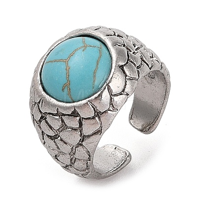 Round Synthetic Turquoise Cuff Rings RJEW-B040-05AS-1