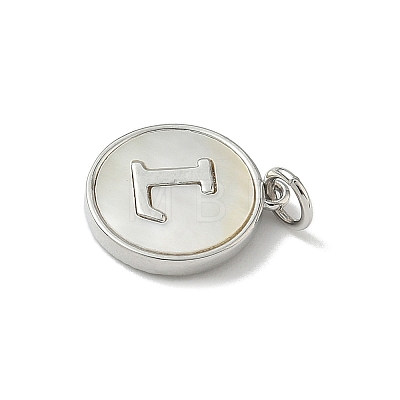Brass Pave Natural Shell Flat Round with Letter Charms KK-Z115-13P-L-1