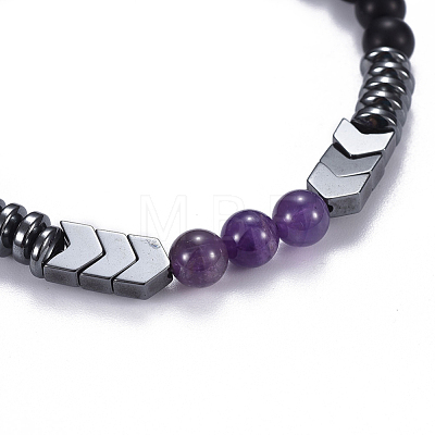 Natural Black Agate(Dyed) & Amethyst Beads Stretch Bracelets BJEW-JB04219-03-1