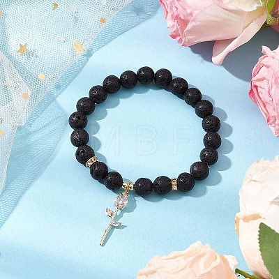 Natural Lava Rock Beaded Stretch Bracelets BJEW-JB11000-02-1