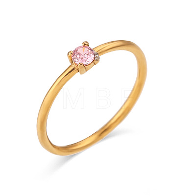Flat Round 304 Stainless Steel Micro Pave Cubic Zirconia Finger Rings FS-WG2DA17-50-1