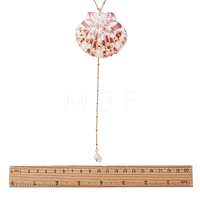 Natural Sea Shell Big Pendant 304 Stainless Steel Satellite Chain Long Tassel Y Necklaces for Women NJEW-JN06297-1