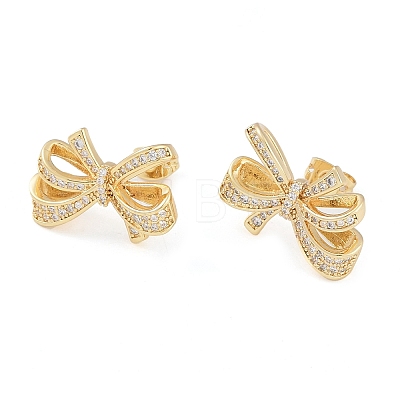 Brass Pave Clear Cubic Zirconia Stud Earrings for Women EJEW-S225-07G-1