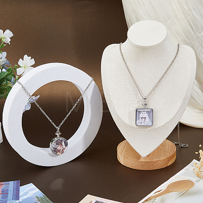 2Pcs 2 Styles Alloy Square Flat Round Locket Pendant Necklaces NJEW-FH0001-33-1
