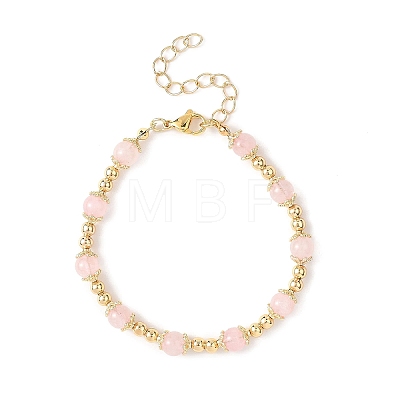 Natural Rose Quartz Round Beaded Bracelets for Women BJEW-JB12875-01-1