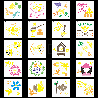 Bees Theme PET Plastic Hollow Out Drawing Painting Stencils Templates Sets DIY-WH0028-66-1