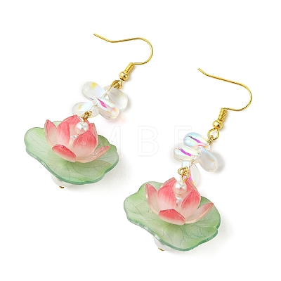 Lotus Glass Dangle Earrings EJEW-TA00812-1