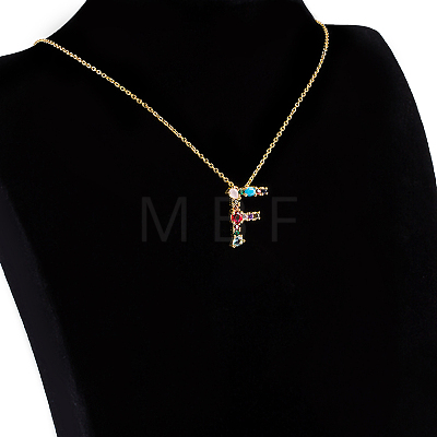 Golden Brass Micro Pave Cubic Zirconia Initial Pendants Necklaces NJEW-S069-JN002-F-1