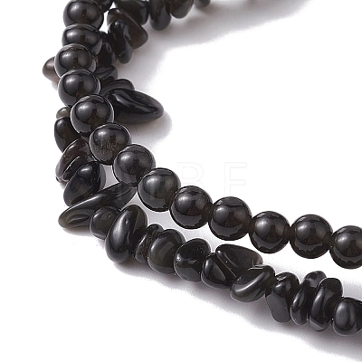 Chip & Round Natural Obsidian Beaded Stretch Bracelets for Women BJEW-JB10189-02-1