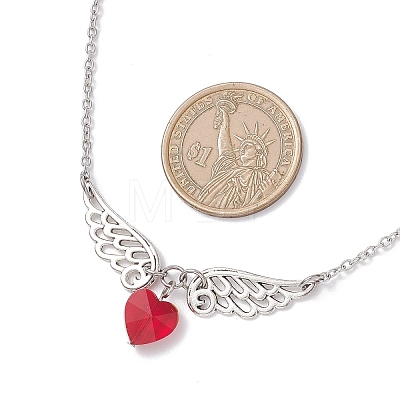 Red Heart with Alloy Angel Wings Pendant 304 Stainless Steel Cable Chain Necklaces NJEW-TA00218-1