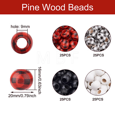 Craftdady 100Pcs 4 Style Wood Beads WOOD-CD0001-18-1