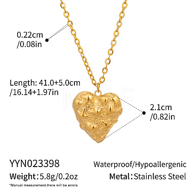 304 Stainless Steel Textured Love Heart Pendant Necklaces for Women ZO7901-2-1