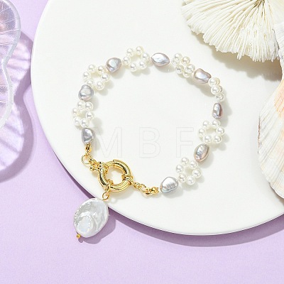 Natural Baroque Nucleated Baroque Keshi Pearl Charm Bracelets BJEW-JB14098-1