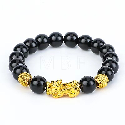 Natural Obsidian & Pi Xiu Stretch Bracelet FL7660-1