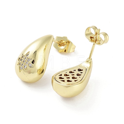 Teardrop Rack Plating Brass Cubic Zirconia Stud Earrings for Women EJEW-B047-02G-12-1