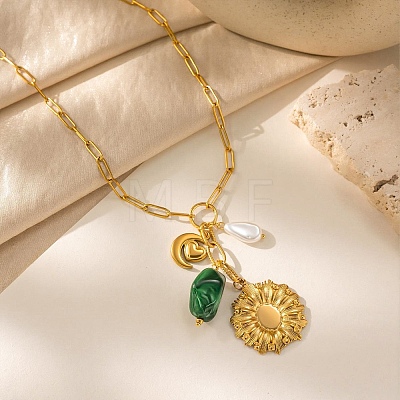 304 Stainless Steel & Resin & Plastic Pearl Pendant Necklaces WG9698C-01-1