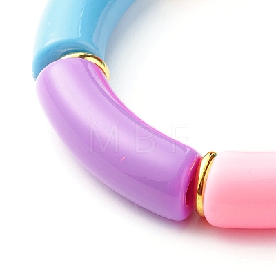 Chunky Curved Tube Acrylic Beads Stretch Bracelet for Girl Women BJEW-JB06684-01-1