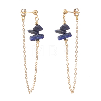 Natural Lapis Lazuli Chip Beads Dangle Stud Earrings for Women X1-EJEW-TA00028-05-1