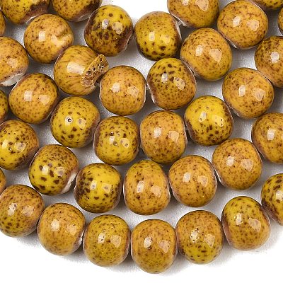 Handmade Fancy Antique Glazed Porcelain Ceramic Round Beads Strands PORC-L019-8mm-02-1