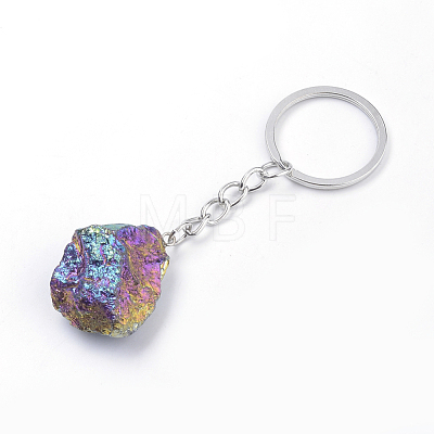 Rainbow Plated Natural Crystal Quartz Keychain KEYC-S252-11-1